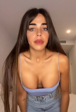 1. Beautiful Violeta Mangriñán Shows Cleavage in Sexy Blue Crop Top