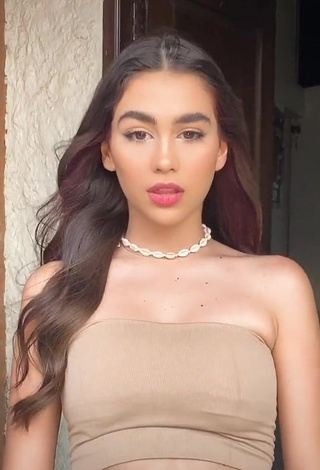 Hot Anahí in Beige Tube Top