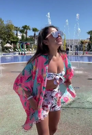 Desirable Ezgi Gizem Akdogan in Floral Bikini Top at the Pool