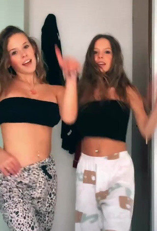 1. Sweetie Greta & Alice Greali Shows Cleavage in Black Tube Top and Bouncing Tits