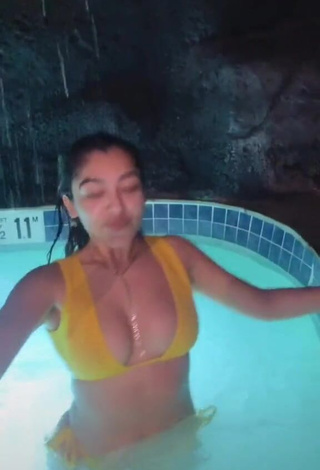 Hot Jackie Ybarra in Yellow Bikini at the Swimming Pool