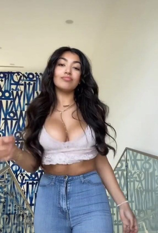 1. Sexy Jackie Ybarra Shows Cleavage in Grey Top