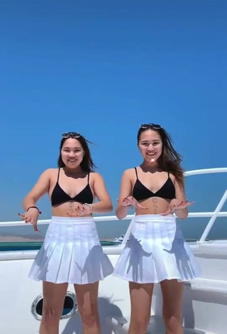 Hot Tomiris & Nargiz Kanatova in Black Bikini Top on a Boat