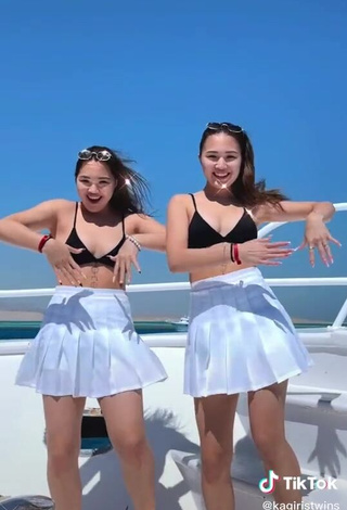 4. Hot Tomiris & Nargiz Kanatova in Black Bikini Top on a Boat