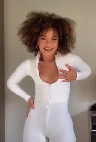 Hot Carol Mamprin Shows Cleavage in White Overall