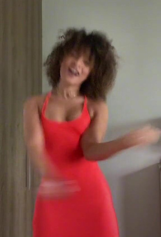 Hot Carol Mamprin in Red Dress and Bouncing Boobs