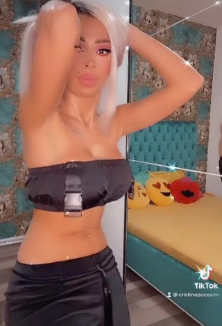 4. Sexy Cristina Pucean in Black Tube Top while doing Belly Dance