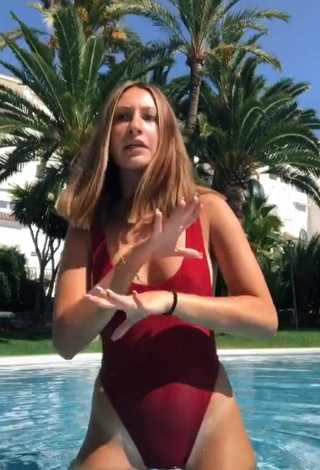 3. Desirable Laura Rodero in Red Swimsuit at the Pool