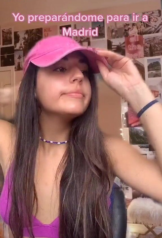 1. Hot Laura López in Violet Crop Top