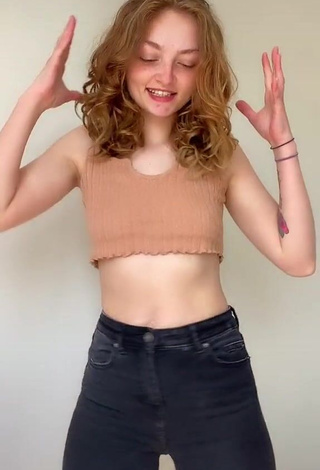 Cute Leah Allington in Beige Crop Top