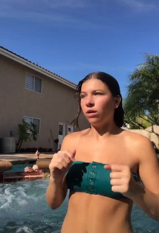 3. Cute Makena Cain in Green Bikini Top at the Swimming Pool