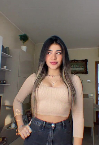 Cute Melissa Tejada in Beige Crop Top