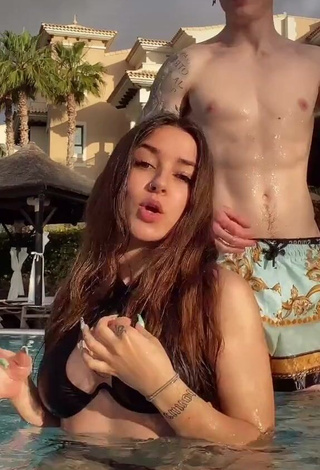 3. Sexy Mónica Morán in Black Bikini at the Pool