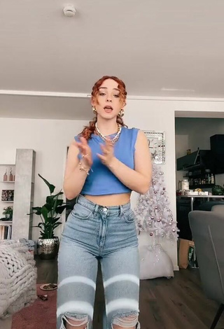 Cute Annika Sofie in Blue Crop Top