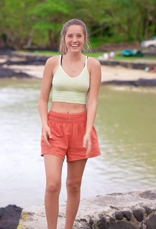 1. Hot Peyton Coffee in Light Green Crop Top at the Beach