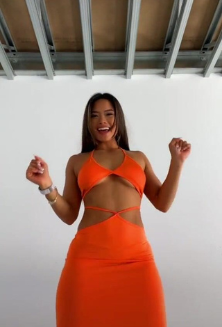 Cute Sarah Magusara in Orange Dress