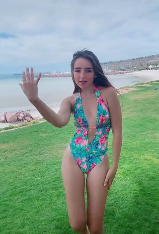 1. Cute Elaine Haro in Floral Swimsuit at the Beach