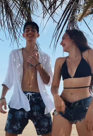 Cute Elaine Haro in Black Bikini Top at the Beach