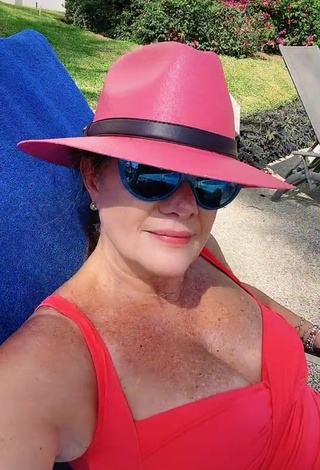 1. Hot Erika Buenfil Shows Cleavage in Red Swimsuit