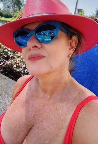 3. Hot Erika Buenfil Shows Cleavage in Red Swimsuit