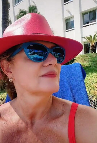 4. Hot Erika Buenfil Shows Cleavage in Red Swimsuit