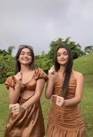 Hot Aicy & Trisha Shinmari in Brown Dress