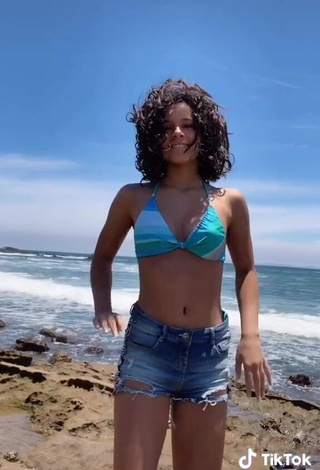 4. Cute Gabriella Saraivah in Striped Bikini Top at the Beach