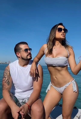 1. Sexy Gaby Asturias in Striped Bikini on a Boat