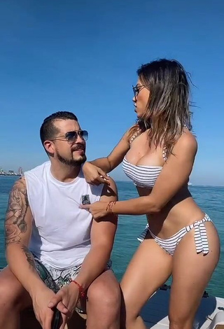 Sexy Gaby Asturias in Striped Bikini on a Boat