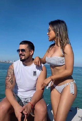 3. Sexy Gaby Asturias in Striped Bikini on a Boat