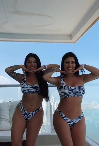 1. Really Cute Gemelas Ortega in Zebra Bikini on the Balcony