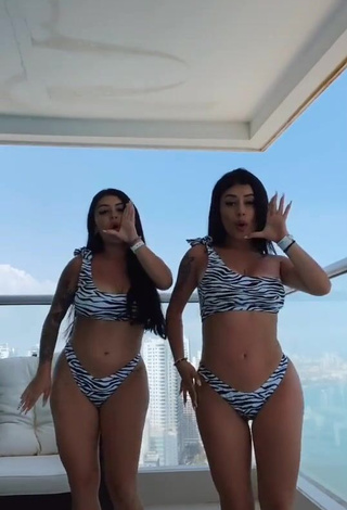 4. Really Cute Gemelas Ortega in Zebra Bikini on the Balcony