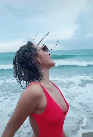 1. Hot Jelai Andres in Red Swimsuit at the Beach