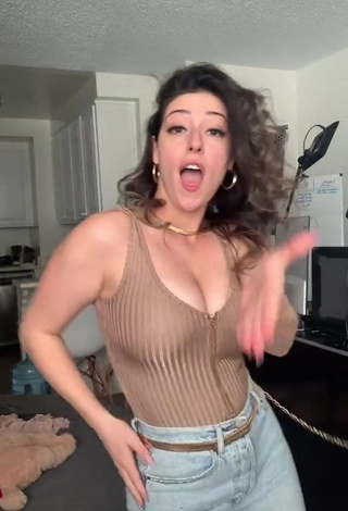 Desirable Josette Pimenta Shows Cleavage in Beige Top and Bouncing Tits