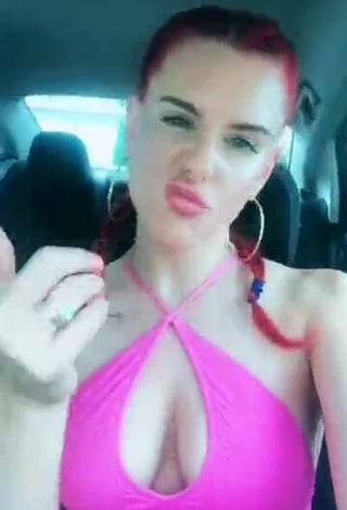 1. Hot Justina Valentine Shows Cleavage in Pink Top in a Car