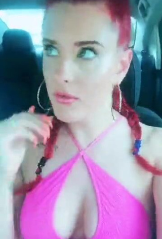 4. Hot Justina Valentine Shows Cleavage in Pink Top in a Car