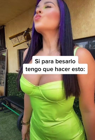 1. Cute Karla Bustillos Shows Cleavage in Lime Green Dress