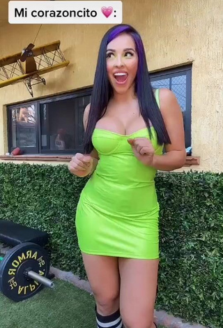 3. Cute Karla Bustillos Shows Cleavage in Lime Green Dress