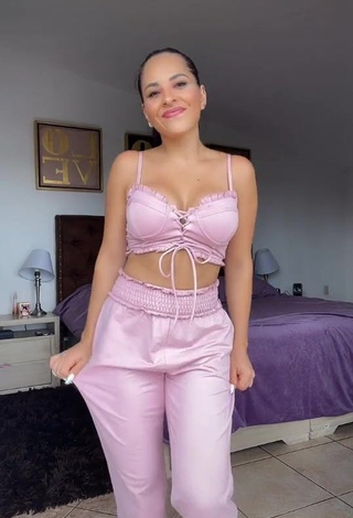 1. Cute Karla Bustillos Shows Cleavage in Pink Crop Top