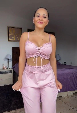 Cute Karla Bustillos Shows Cleavage in Pink Crop Top