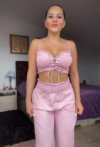 3. Cute Karla Bustillos Shows Cleavage in Pink Crop Top