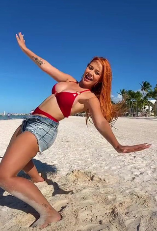 1. Erotic Mirela Janis in Red Bikini Top at the Beach