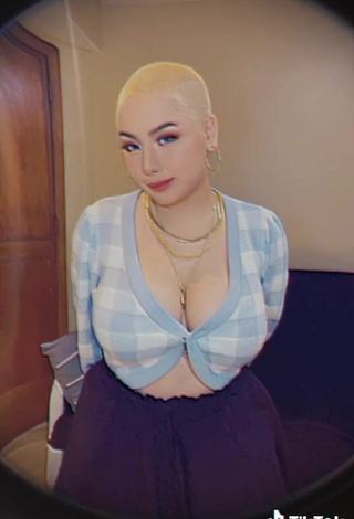 Cute Toni Fowler Shows Cleavage in Checkered Crop Top