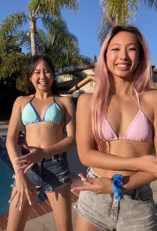 Cute Michelle Chin in Bikini Top at the Pool