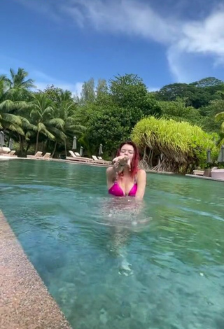 1. Hot Shelby Olya Shows Cleavage in Pink Bikini at the Swimming Pool