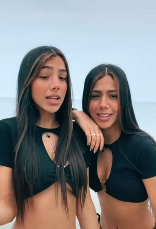 1. Beautiful Melanie & Meila in Sexy Black Crop Top at the Beach