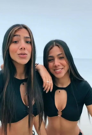 Beautiful Melanie & Meila in Sexy Black Crop Top at the Beach