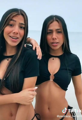 4. Beautiful Melanie & Meila in Sexy Black Crop Top at the Beach