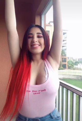 4. Hot Ana Daniela Martínez Buenrostro Shows Cleavage in Pink Top on the Balcony