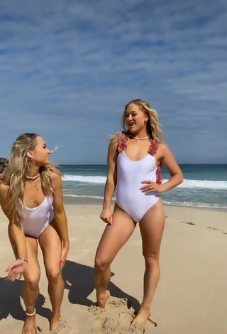 3. Hot Sam & Teagan Rybka in White Swimsuit at the Beach